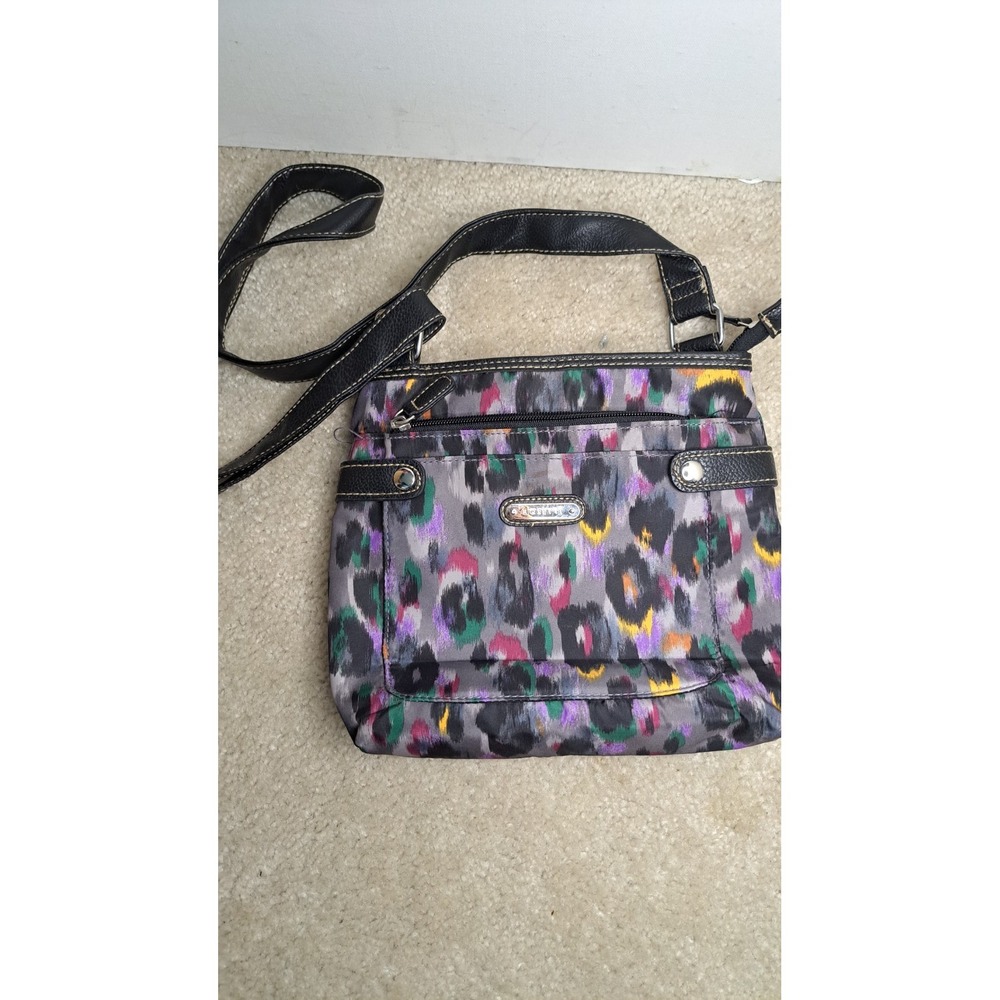 Rosetti Crossbody Boho Bag Multi Color Leopard Print Purse Nylon Fabric Y2K